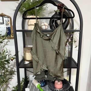 Melrose and Market Green Ruffled Asymmetrical Camisole size small